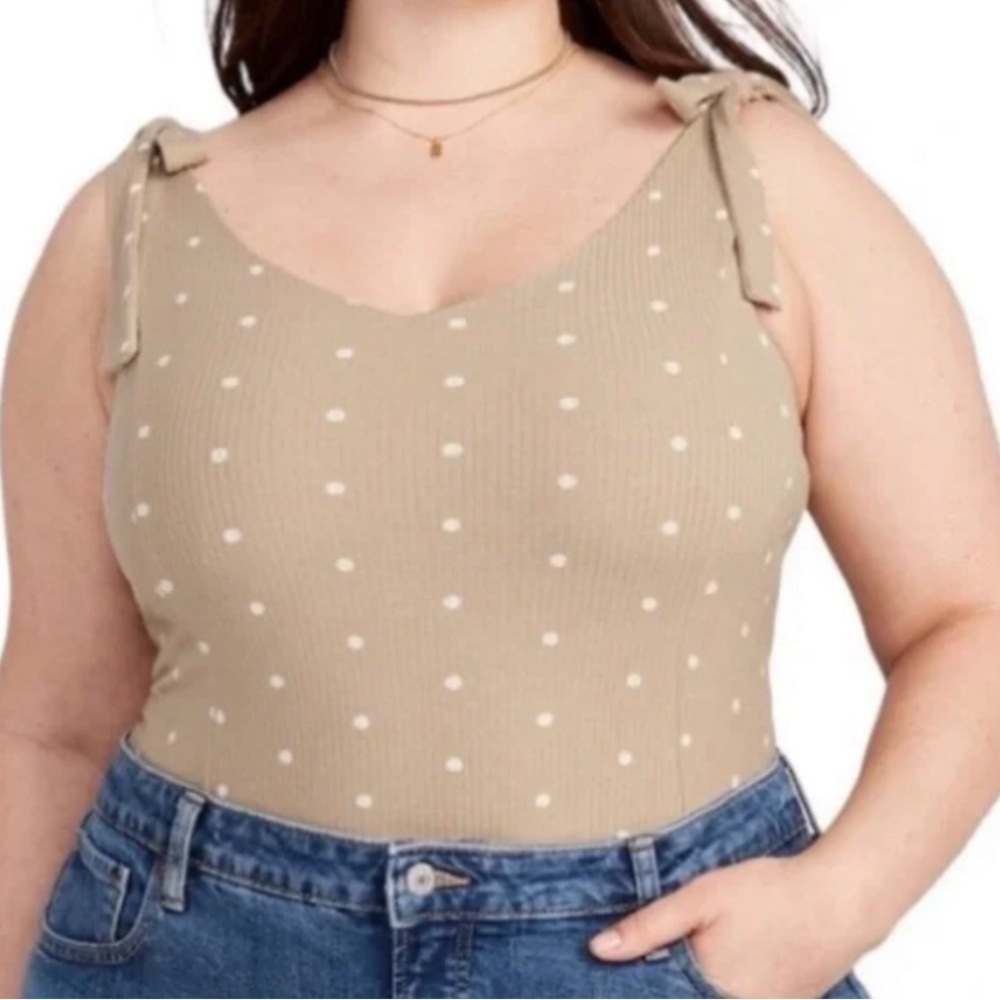 Old Navy‎ Women's 2XL Brown Polka Dot V-Neck Tie-Shoulder Bodysuit